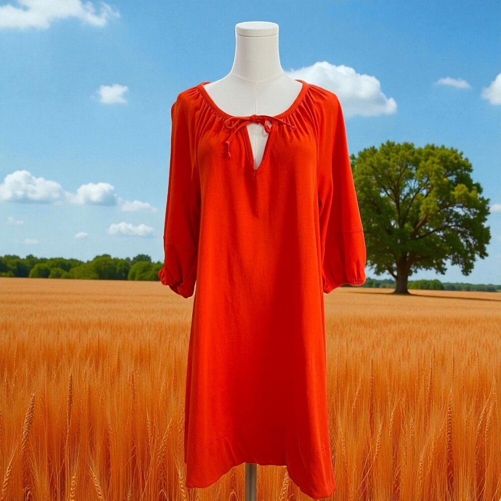 Anthropologie Oversized Dark Orange Cotton‎ Dress Cottagecore Coastal Fall Boho